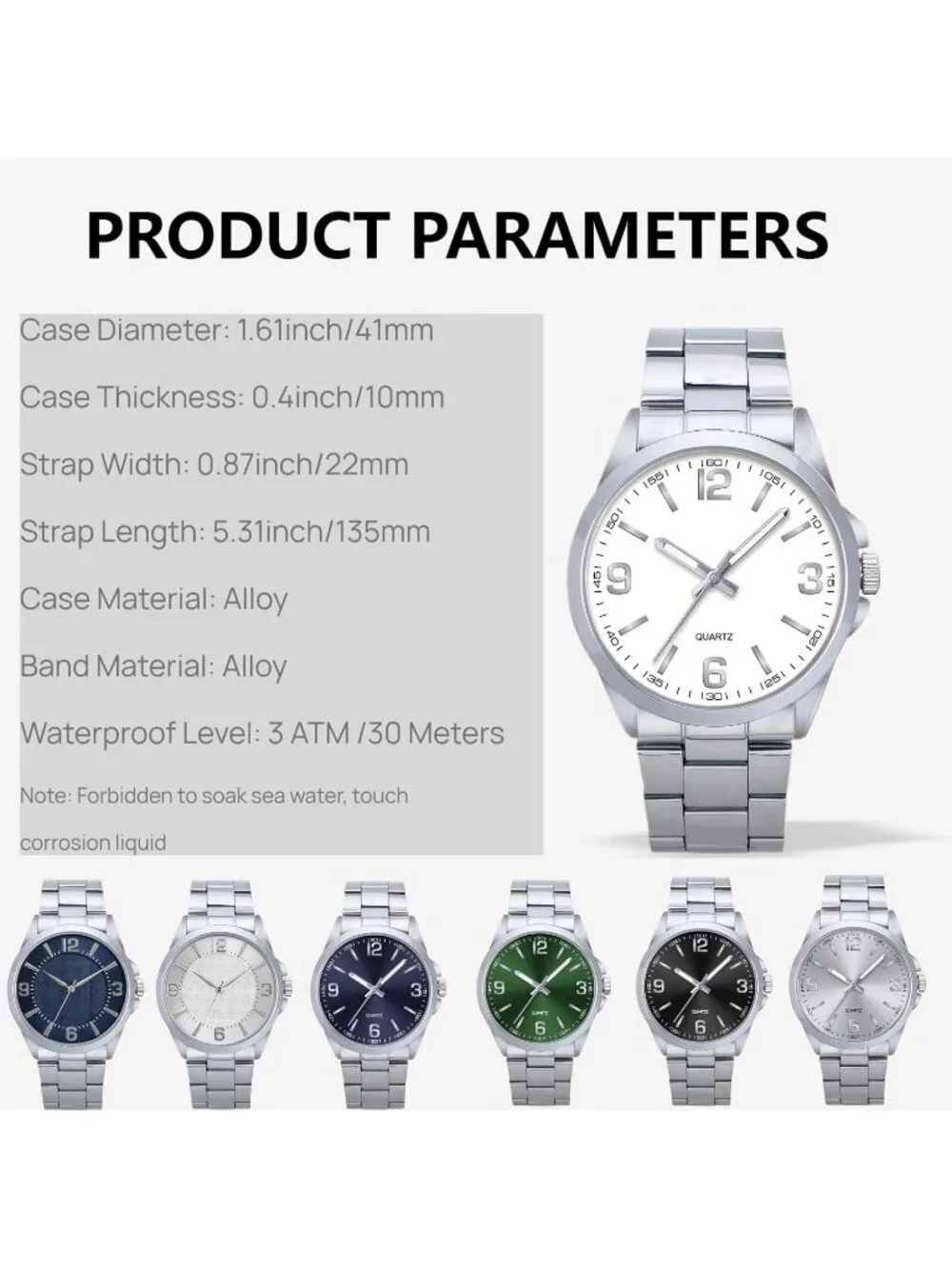 Men's Silver And White Analog Stainless Steel Case Arabic Numerals Classic Watch
